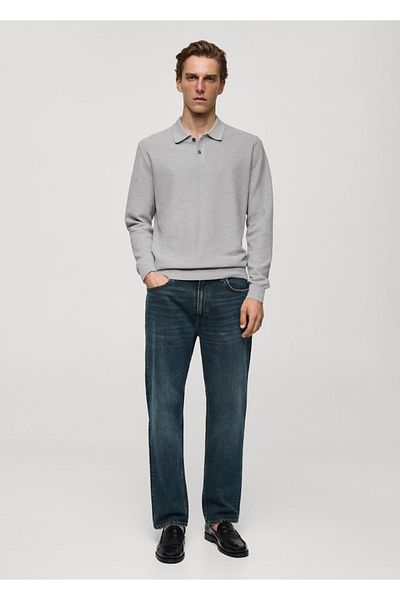 MANGO Man Long Sleeve Molded Knitwear Polo Shirt