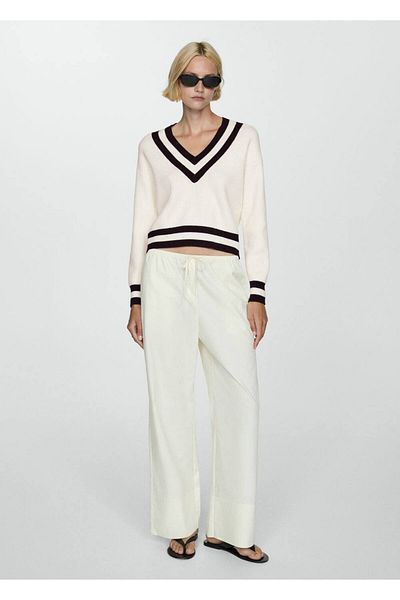 MANGO Woman Contrast V-Neck Sweater