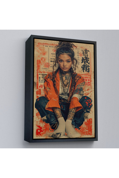 Oxyteez Tablou drăguț de fată japoneză cu cadru din lemn-7799