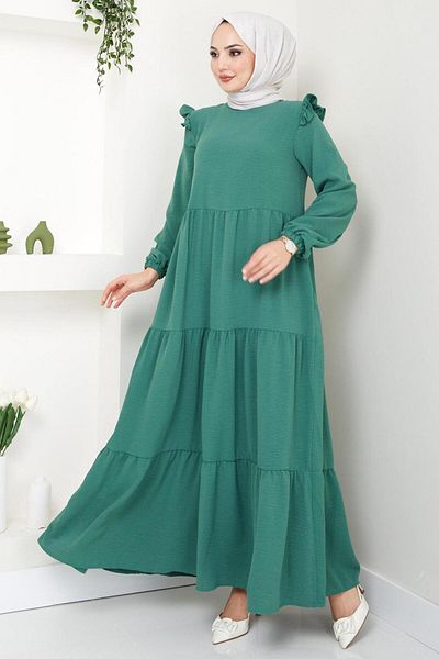 hafsamina Φόρεμα Hijab Ayrobin σε χρώμα μέντας - Λεπτομέρεια ώμου HM2062