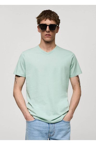 MANGO Man Koszulka bawełniana z dekoltem w serek Slim-Fit