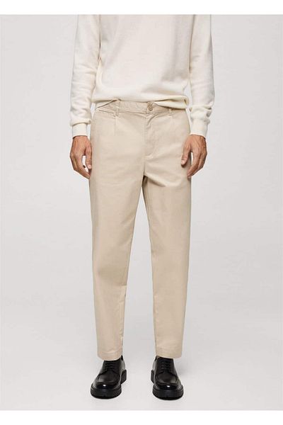 MANGO Man Regular Cut Pleated Cotton Pants