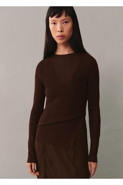 MANGO Woman Полупрозрачна тениска с копчета