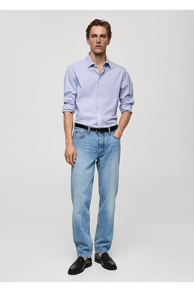 MANGO Man Slim Fit Thin Striped Cotton Shirt
