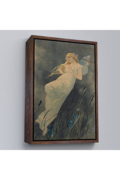 Home Elf Painting with Iris Flowers by Alphonse Mucha in a Wooden Frame-7288