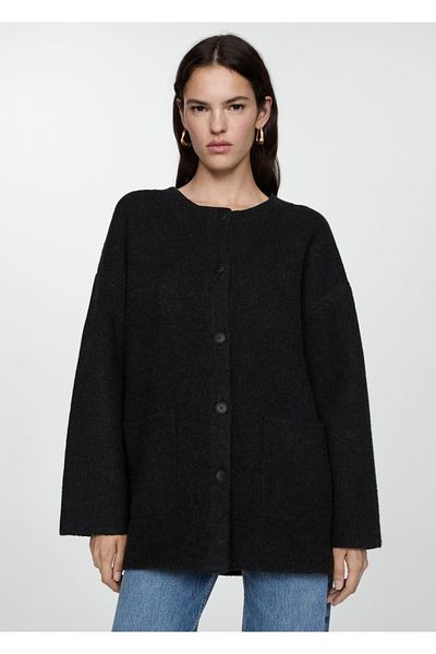 MANGO Woman Knitwear Overcoat with Removable Scarf