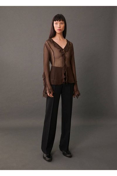 MANGO Woman Полупрозрачна блуза с волани