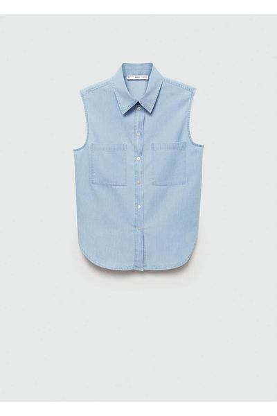 MANGO Woman Cămașă din denim fără mâneci