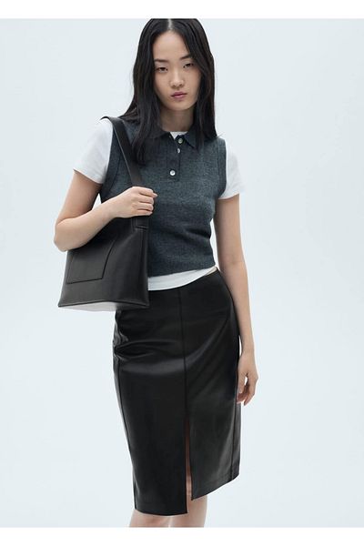 MANGO Woman Leather look pencil skirt