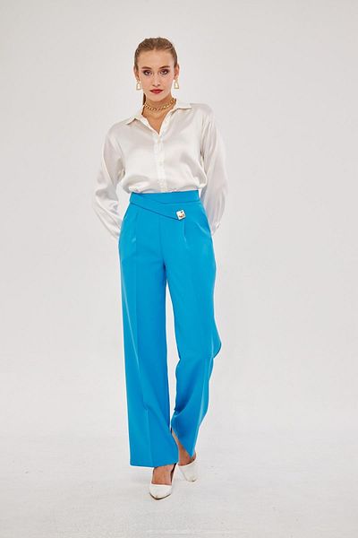 LOVELF Pantaloni largi cu nasturi pătrați albastru Indigo