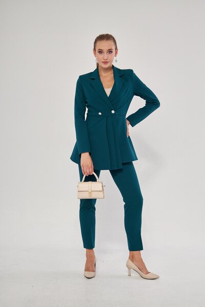 LOVELF Pile Detay 2 Düğme Takım Zümrüt