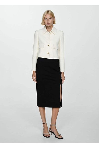 MANGO Woman Roman Woven Slit Pencil Skirt