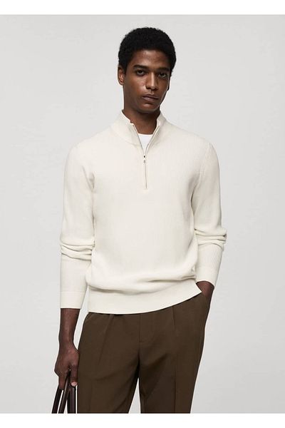 MANGO Man Gerippter Perkins-Pullover mit Reißverschluss