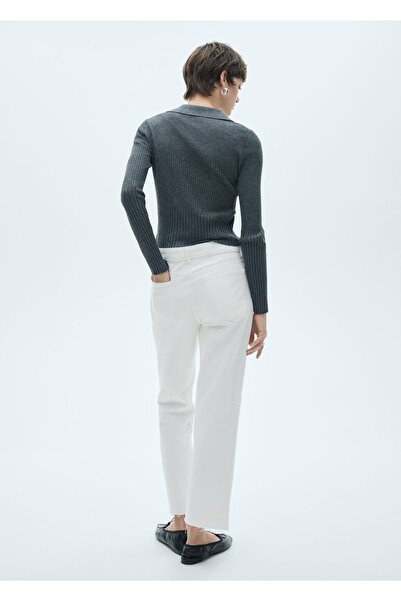 MANGO Woman Beyaz Düz Kesim Crop Jean