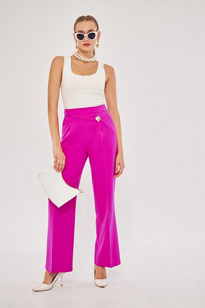 LOVELF Fuchsia Square Button Wide Leg Trousers