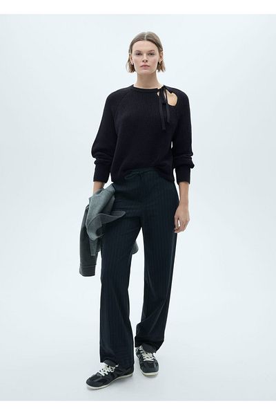 MANGO Woman Kivágott részletes kötött pulóver TT0078B