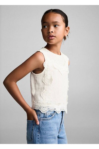 MANGO Kids Embroidered Cotton Blouse