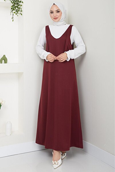 hafsamina Nehir Örme Jile Elbise Bordo HM2389