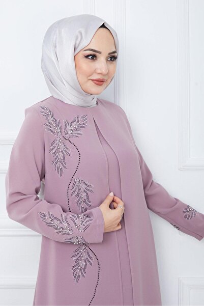 hafsamina Μητρικό φόρεμα Pink Leaf Stone Plus Size - Hm2350