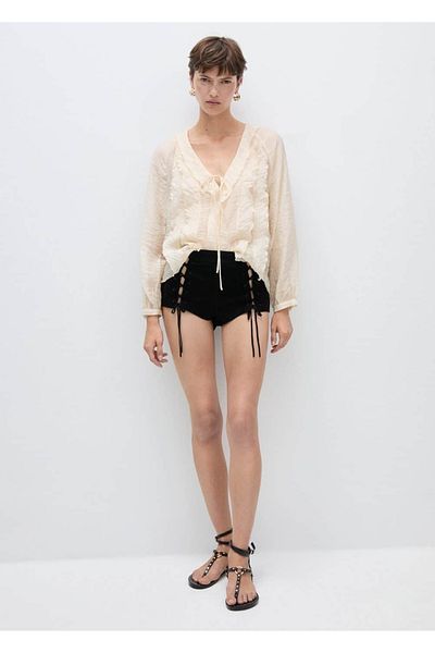 MANGO Woman Blouse Lyocell with Ties
