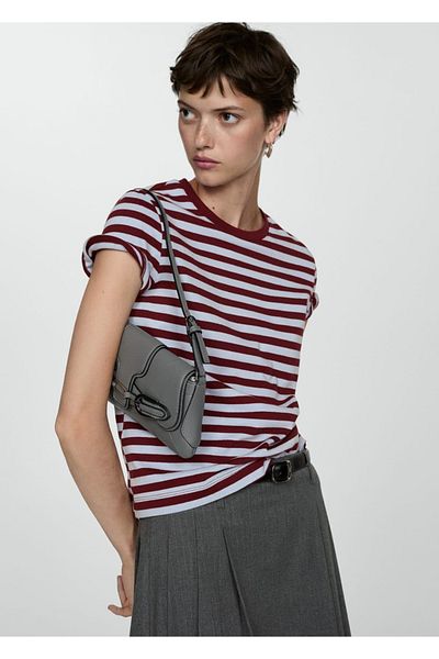 MANGO Woman Cotton Striped T-Shirt