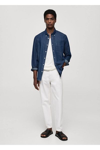 MANGO Man Bavlněná košile Regular Fit Chambray