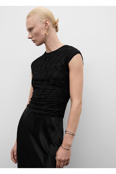 MANGO Woman Short Sleeve Textured T-Shirt