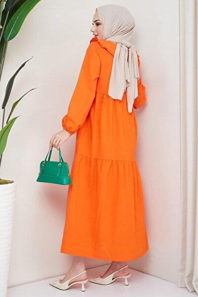 hafsamina Πορτοκαλί φόρεμα Hijab γιακά μωρού