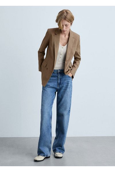 MANGO Woman Dvouřadý blejzrový kabát s potiskem Houndstooth