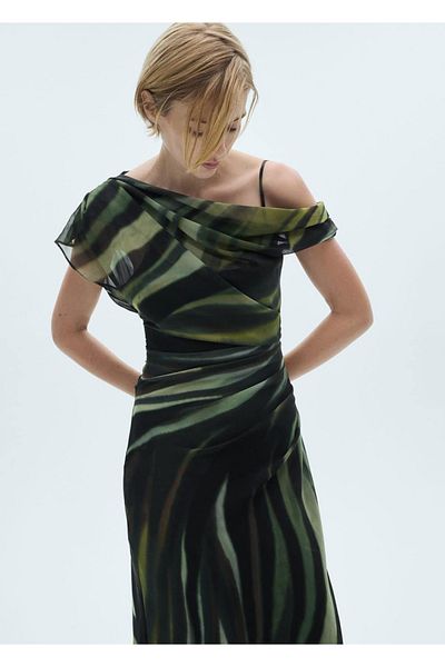 MANGO Woman Dress Drape Detailed Print