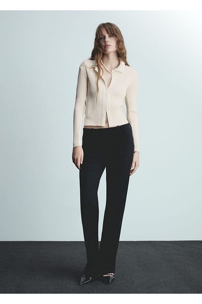 MANGO Woman Ribbed Fabric Hooked Cardigan