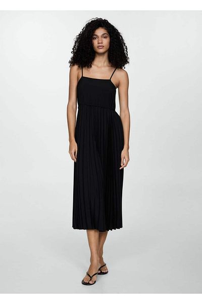 MANGO Woman Tie Detailed Pleated Dress