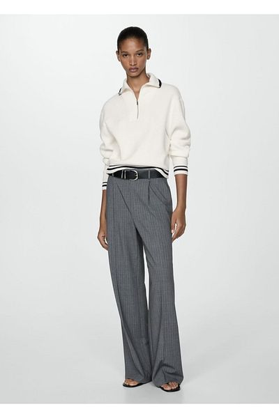 MANGO Woman Zippered Striped Sweater