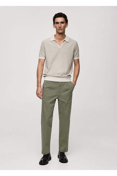 MANGO Man Regular Cut Pleated Cotton Pants