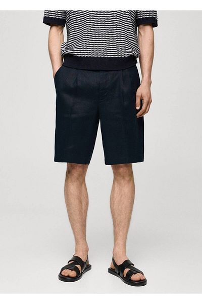 MANGO Man 100% Linen Bermuda Shorts with Pens