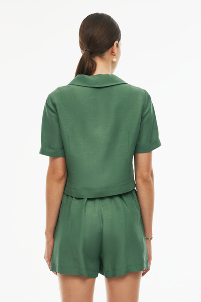 Perspective Happy Regular Fit Short Length Fitted Sleeve Jacket Collar Dark Green Color Women's Jacket