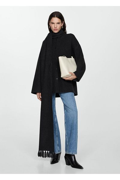 MANGO Woman Knitwear Overcoat with Removable Scarf