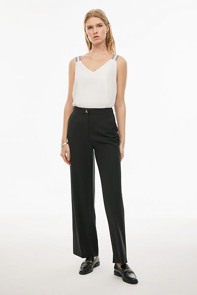 Perspective Julens Black Regular Fit Wide Leg Women's Trousers