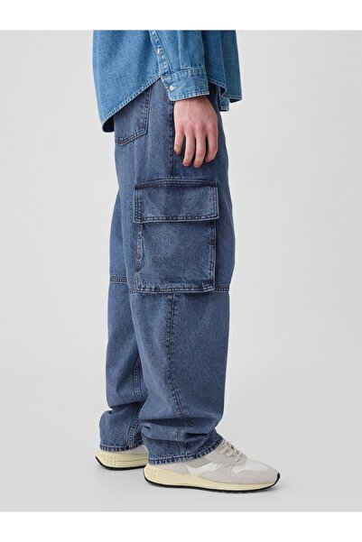 GAP Erkek Mavi Kargo Baggy Jean Pantolon