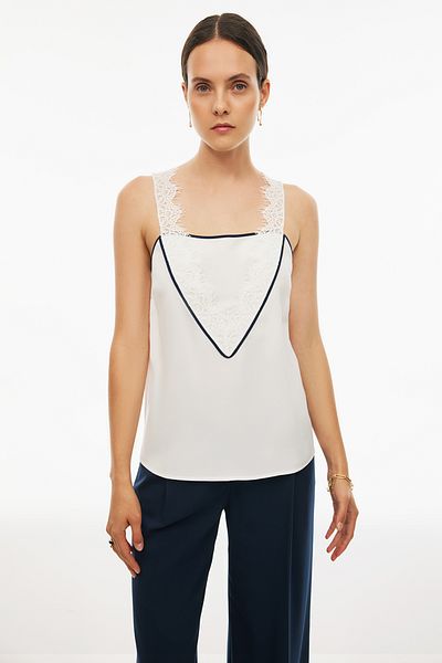 Perspective Elonias Regular Fit Standard Size Sleeveless Square Collar Ecru Color Women's Blouse