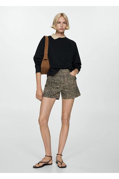 MANGO Woman Σορτς Leopard ίσιο κομμένο