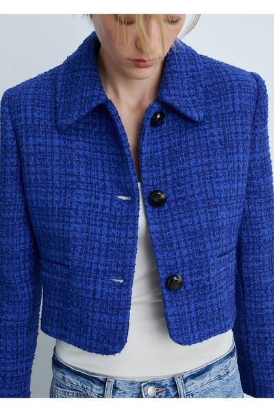 MANGO Woman Jachetă din tweed cu nasturi