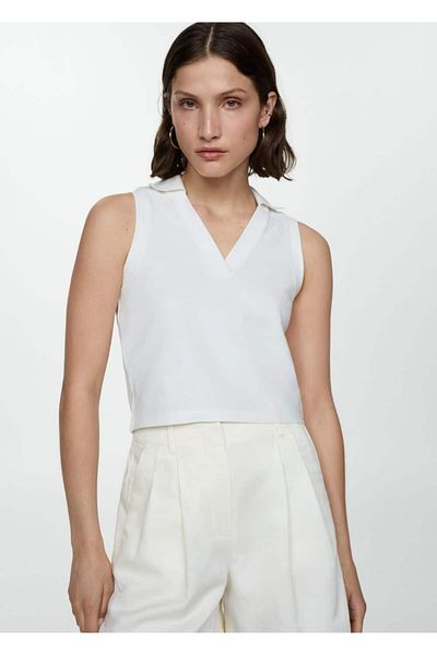 MANGO Woman Koszulka polo z bawełny Crop