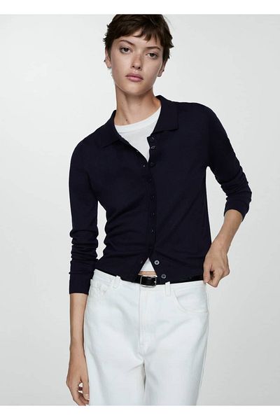 MANGO Woman Cardigan with Polo Collar