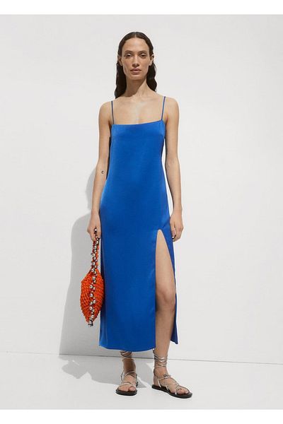 MANGO Woman Rochie din satin cu fante pe lateral