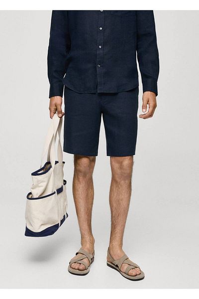 MANGO Man Slim Fit 100% Linen Bermuda Shorts