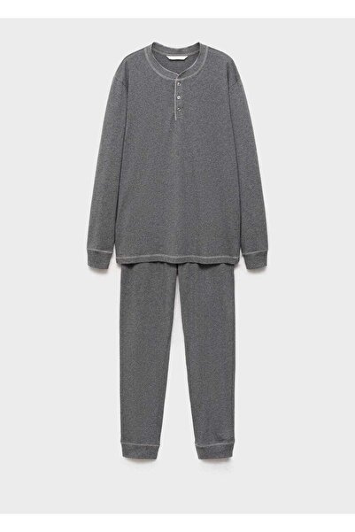 MANGO Man %100 Pamuklu Uzun Pijama Takımı