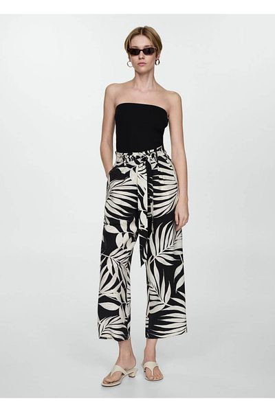 MANGO Woman Patterned Bow Pants