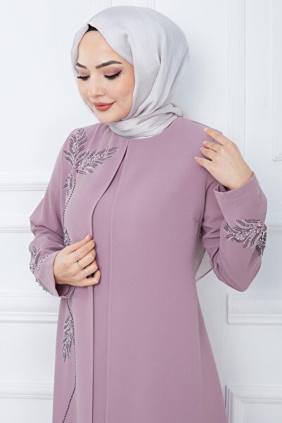 hafsamina Μητρικό φόρεμα Pink Leaf Stone Plus Size - Hm2350