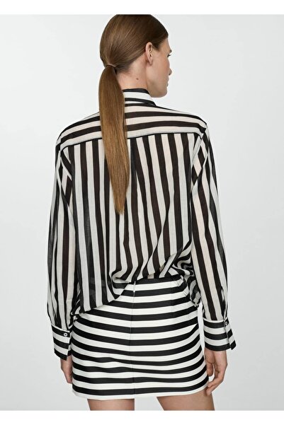 MANGO Woman 100% pamut félig átlátszó csíkos ing